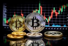 pngtree bitcoin cryptocurrency coins with stock market chart background image 16597617