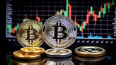 pngtree bitcoin cryptocurrency coins with stock market chart background image 16597617